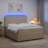 Cumpara ieftin Pat cu arcuri LED si saltea Crem 200 x 200 cm Tesatura