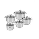Set 10 Cratite Inox HOFFNER HF-8895 cu Capac, Fund Termic, Compatibil Inductie, Vase Gatit Oale