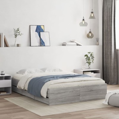 vidaXL Cadru de pat cu sertare, gri sonoma, 135x190 cm, lemn prelucrat 3207313 foto