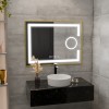 Oglinda LED Rectangulara, 80x60cm, Eclat MotionGlow Marcello, Sistem Dezaburire, Ceas &amp; Termometru, Lupa Cosmetica, Dimabila, Rama Auriu Brushed Moder