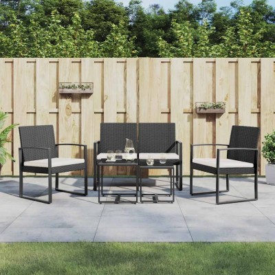 vidaXL Set mobilier de grădină cu perne, 5 piese, negru, PP ratan foto