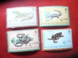 Serie Indonezia - Fauna - Reptile , 4 valori, Nestampilat