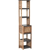 Mobilier Baie &Icirc;nalt Mdf/Acacia 1 Ușă/5 Rafturi 170X30X38,5 Cm &ndash; Negru / Acacia | Mobilier Depozitare Baie