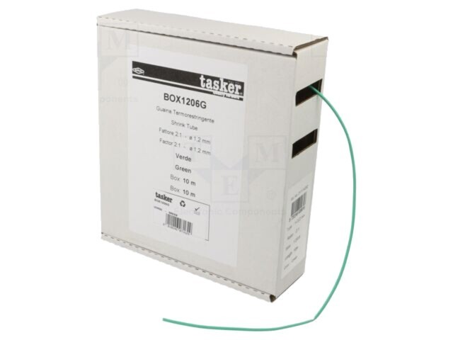 Manșon termocontractabil TASKER 2:1, 1,2mm, 10m verde BOX 1206 G