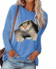 Bluza dama cu maneca lunga, Cute Kitty, print deosebit, blue