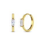 Cercei Creole Copii Aur 14K cu Piatra CZ Taietura Baguette | 11 mm