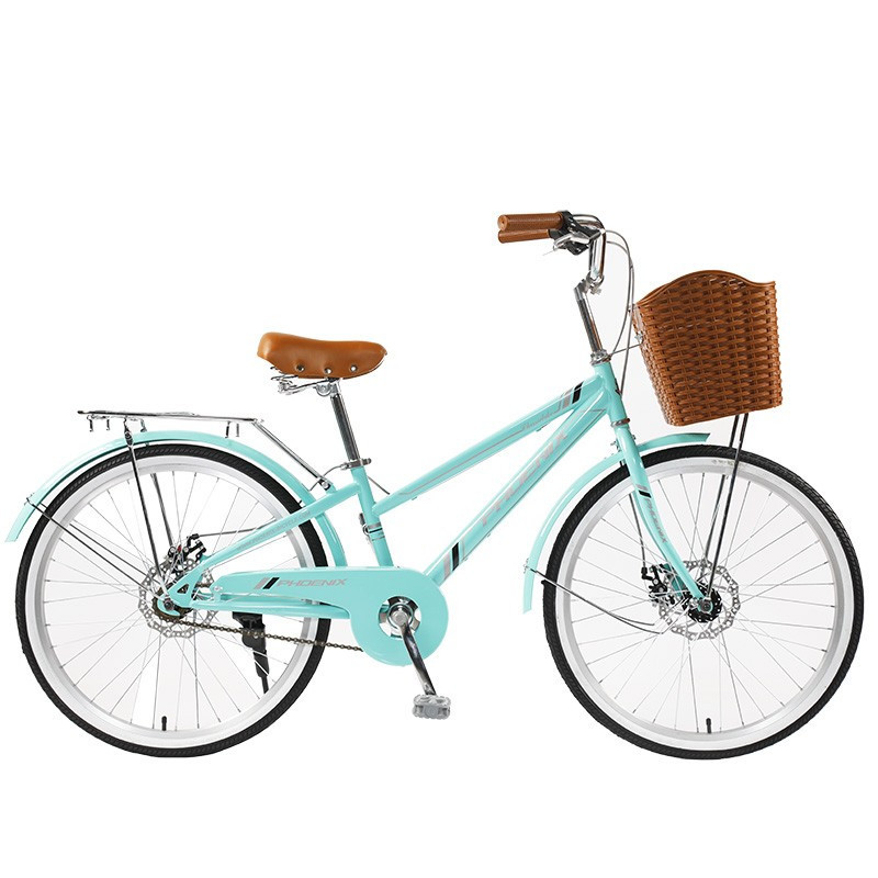 Bicicleta dama cu cos, roti 24 inch, cadru otel 13", frane V-Brake,  albastru deschis, Phoenix | arhiva Okazii.ro