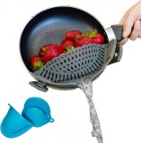 Set de strecuratoare si 2 manusi pentru oale Capoferri, silicon, gri/albastru, 22 x 8 x 5,99 cm