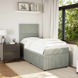 VidaXL Pat box spring cu saltea, gri deschis, 90x190 cm, catifea
