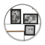 Rama foto, 42 x 10 cm, metal, raft lemn, 3 fotografii, forma rotunda, Negru, General