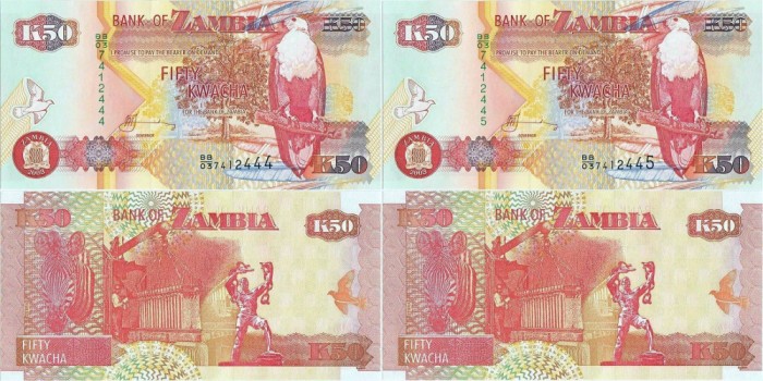 2 x 2003 , 50 kwacha ( P-37d.2 ) - Zambia - stare UNC