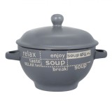 Bol Ceramic cu Capac, Model &quot;SOUP&quot;, Culoare Gri, Capacitate 0,65L, Potrivit pentru Mașina de Spălat Vase și Cuptorul cu Microunde, Oem