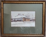 Peisaj de iarna cu casa// ulei pe carton, semnat indescifrabil, Flori, Realism