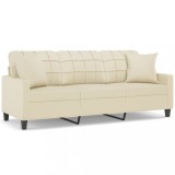Canapea cu 3 locuri cu pernute, crem, 180 cm, piele ecologica