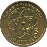 Danemarca 20 Kroner 2013 - Margrethe II(Niels Bohr) 27mm KM-956, UNC !!!, Europa