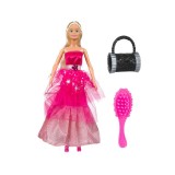 Papusa blonda cu accesorii, Fucsia, 30 cm, ATU-087089, Plastic, Oem