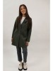 Palton Dama Midi Lamiar Kaki, Bej, Roz, Talie Unica (XS-M), cu Buzunare, Floare Decorativa, Elegant de Toamna