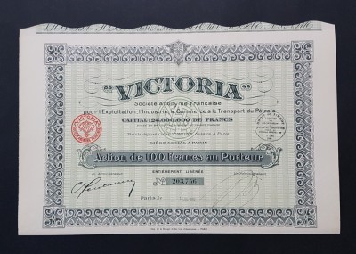 Actiune de petrol soc. Victoria , 1932 , titlu , actiuni foto