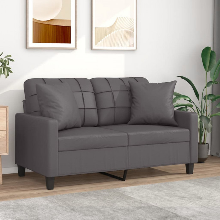 vidaXL Canapea cu 2 locuri cu pernuțe, gri, 120 cm, piele ecologică 3200800