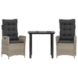 Set mobilier de gradina cu perne, 3 piese,gri deschis,poliratan