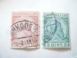 2 Timbre Albania 1913 Skanderberg - conducator , val. 5 si 10 q stampilate