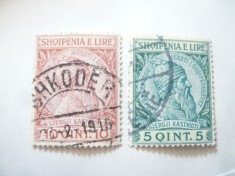 2 Timbre Albania 1913 Skanderberg - conducator , val. 5 si 10 q stampilate