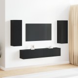 Set dulap TV vidaXL 4 piese montat pe perete stejar negru lemn prelucrat, Dulap TV vidaXL stejar negru 80x30x30 cm fabricat din lemn prelucrat, Dulapu