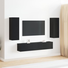Set dulap TV vidaXL 4 piese montat pe perete stejar negru lemn prelucrat, Dulap TV vidaXL stejar negru 80x30x30 cm fabricat din lemn prelucrat, Dulapu foto