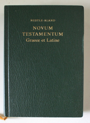 NOVUM TESTAMENTUM GRAECE ET LATINE - NESTLE - ALAND , EDITIE BILINGVA GREACA - LATINA , 1986 , TIPARITA PE HARTIE DE BIBLIE * foto