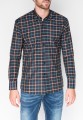 Camasa pentru barbati, bleumarin-verde, cu model, slim fit, casual, carouri, cu guler - k399, S, Maneca lunga