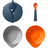 Set castroane cu capac si lingurita cu BACSHIELD &trade; Tommee Tippe, 6 luni +, Gri/Portocaliu, Tommee Tippee