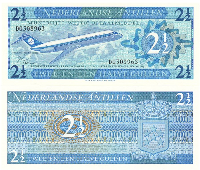 Antilele Olandeze 2 1/2 GuldenI 1970 P-21a UNC