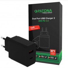 Adaptor PATONA Premium PD36W negru 5V/3A 9V/2A 12V/1.5A 1xUSB-C 1xUSB-A - 2638