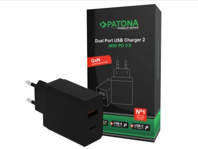 Adaptor PATONA Premium PD36W negru 5V/3A 9V/2A 12V/1.5A 1xUSB-C 1xUSB-A - 2638 foto