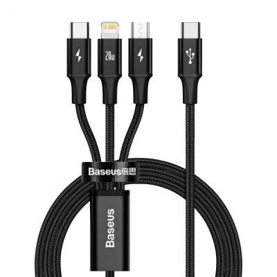 Cablu Incarcare USB-C - Lightning / microUSB / USB-C Baseus Rapid 3in1, 20W, 1.5m, Negru CAMLT-SC01 foto