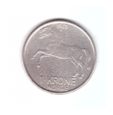 Moneda Norvegia 1 krone 1963, stare buna, curata foto