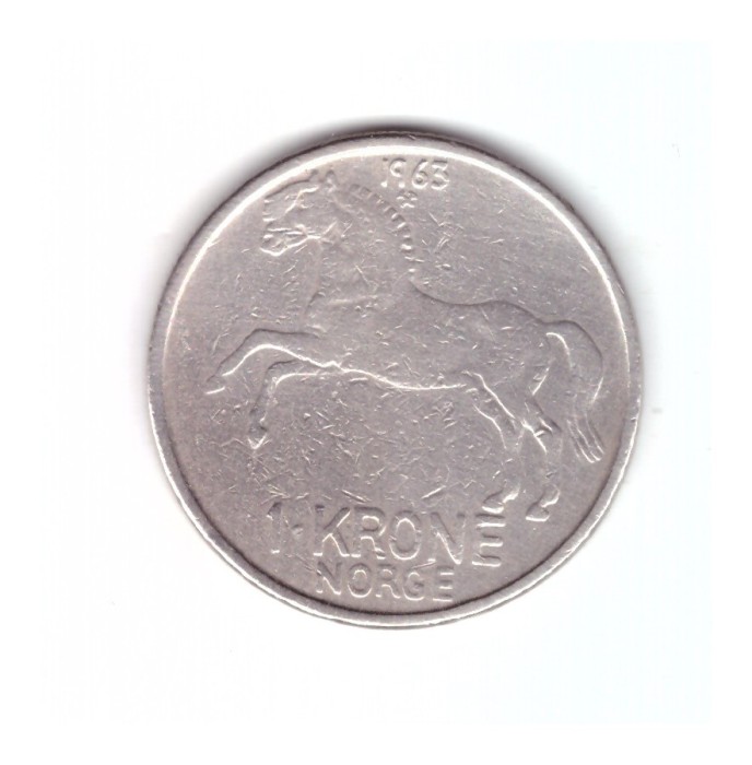 Moneda Norvegia 1 krone 1963, stare buna, curata