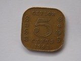 5 CENTS 1943 CEYLON