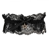 Jartieră Dantelată Femei, Neagra, Fundă și Stea cu Strass, Oem
