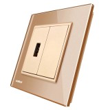 Priza simpla USB Livolo VL-C791USB-13, rama din sticla, incastrata, auriu