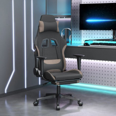 vidaXL Scaun de gaming cu taburet, negru și gri taupe, textil