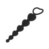 Dildo anal, Black&amp;amp;amp;Silver Mila, bile anale in forma de inima, lungime 16.2 cm, diametru 3.2 cm, silicon, negru