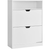VASAGLE Dulap pantofi 80x24x102 cm, cu 2 usi rabatabile, separator reglabil si raft superior, PAL alb mat Household NewTrend