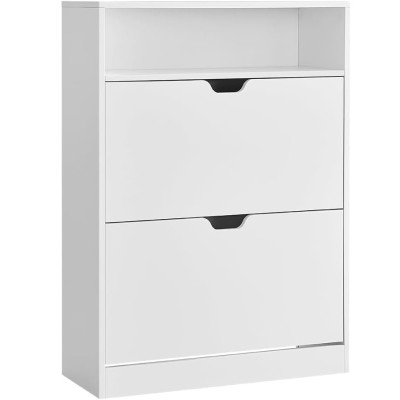 VASAGLE Dulap pantofi 80x24x102 cm, cu 2 usi rabatabile, separator reglabil si raft superior, PAL alb mat Household NewTrend foto