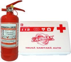 Kit auto economic Trusa sanitara auto + Stingator P1 cu manometru foto