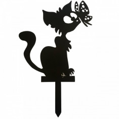 Decoratiune gradina / ghiveci Krodesign Cat&Butterfly KRO-1143, metal, inaltime 61 cm