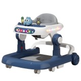Premergator multifunctional cu roti flippy, model iepuras, inaltime ajustabila, tavita, muzica, lumini, 66x59x41 cm, albastru