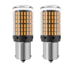 Set 2 becuri auto led BA15S 1156 P21W, 144LED SMD, pini la 180 grade, lumina galbena, BZRSH, IPF