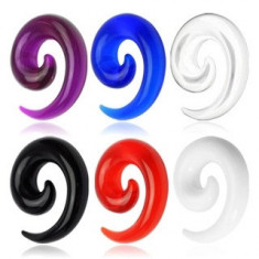 Expander colorat din acrilic UV, &icirc;n formă de spirală - Lățime: 2 mm, Culoare Piercing: Roșu