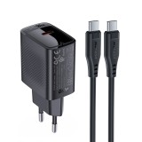 Incarcator pentru priza, type-c, pd20w, gan, fast charging cu cablu usb-c - black, Acefast